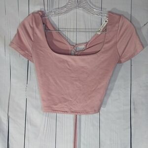 Cloud Dancer Pink Women's Crop Top With Tie Back Size M